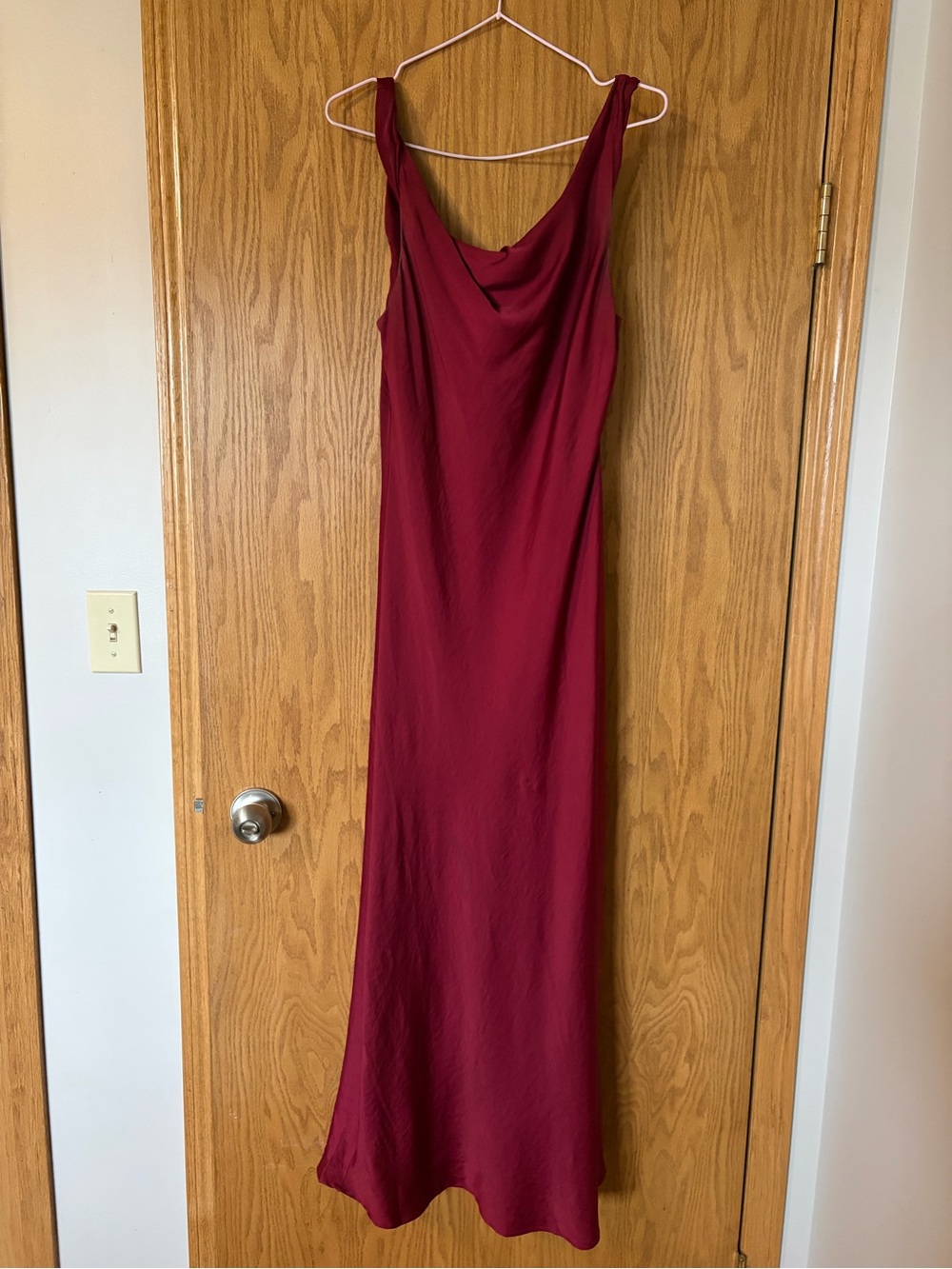 Sleeveless Cowl Neck Satin Maxi Dress in Burgundy